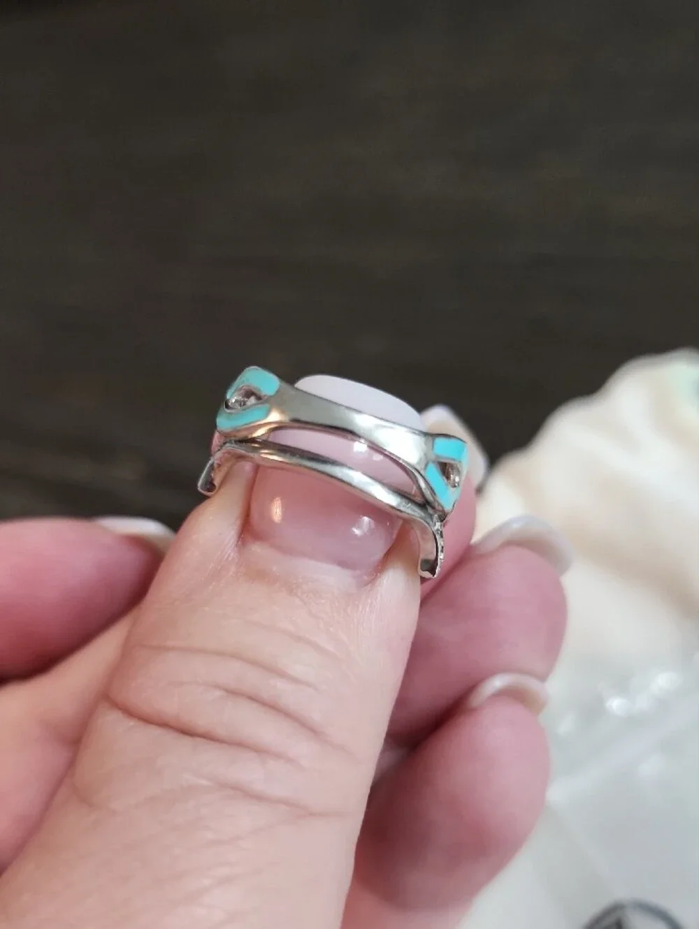 Turquoise Enamel CZ Stackable Ring Set - Women Jewelry